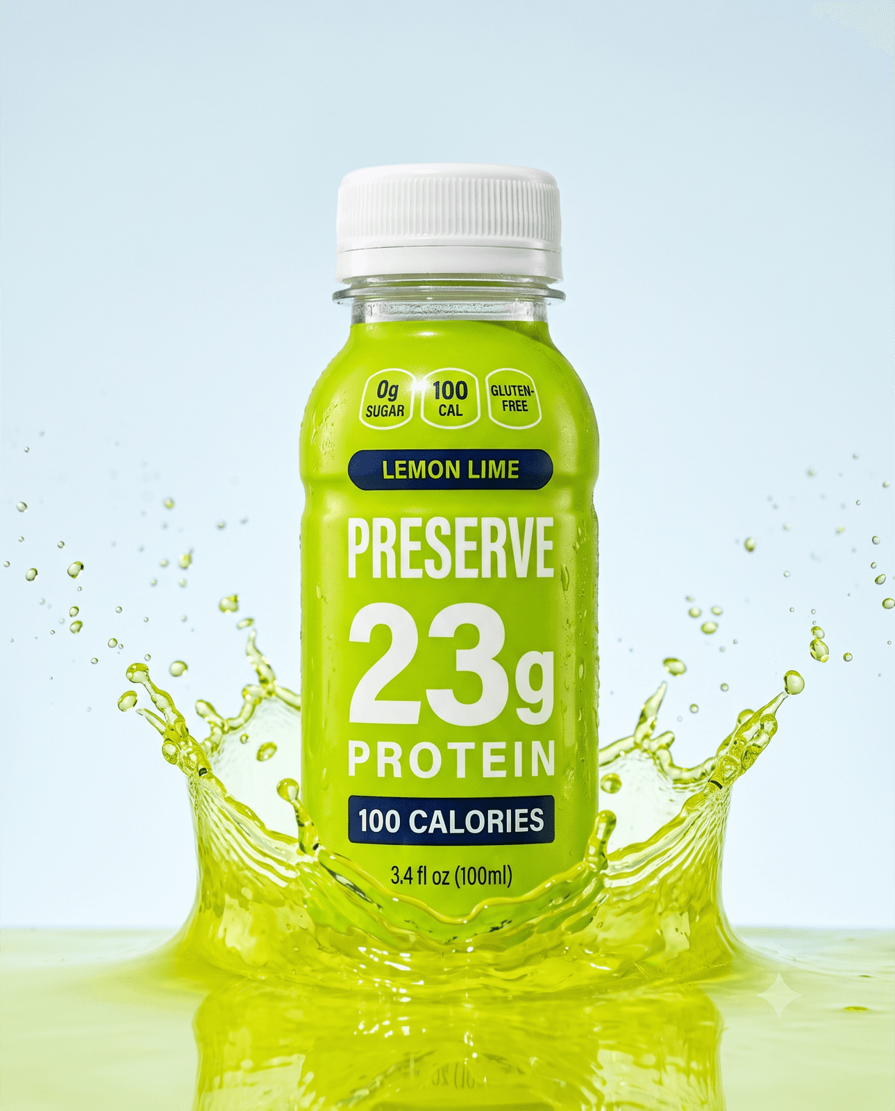 Preserve bottle with a frozen splash of lemon lime liquid