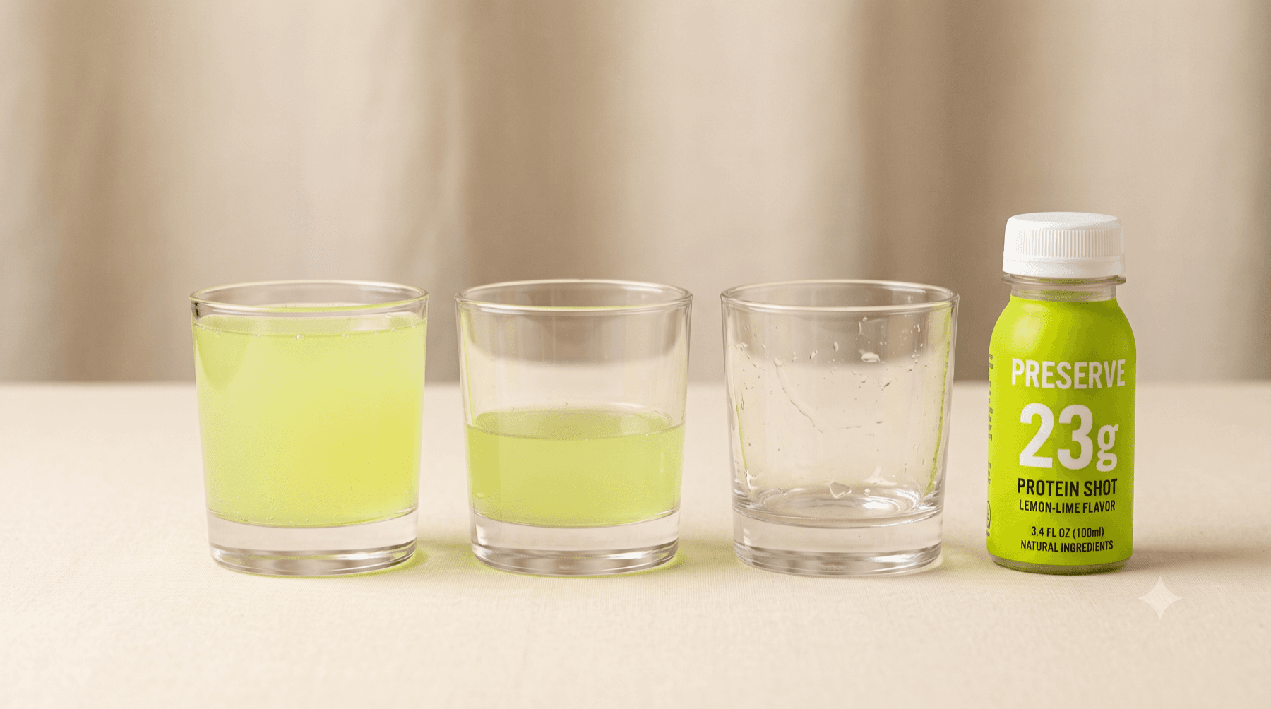 Three Preserve bottles showing full, half, and empty